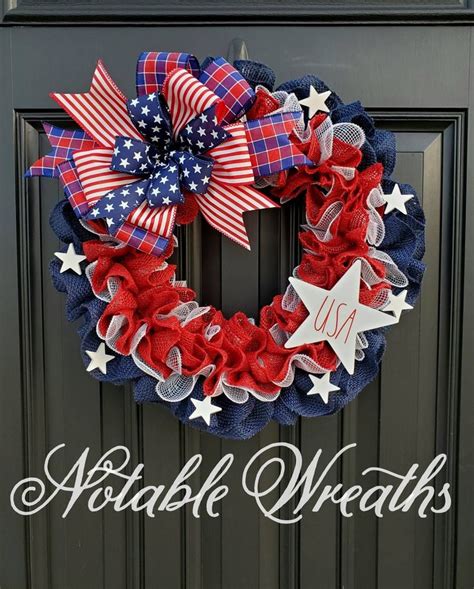 Patriotic American Flag Wreath Fourth Of July Wreath For Front Door