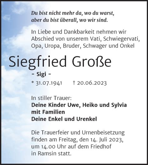 Traueranzeigen von Siegfried Große abschied nehmen de