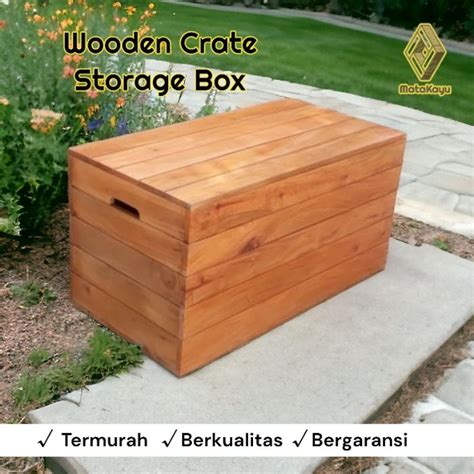 Jual Wooden Crate Tutup Kotak Peti Kayu Storage Box Penyimpanan