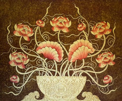 Tableau Peinture Thailande Lotus Wall Decor Exclusive Thai Design