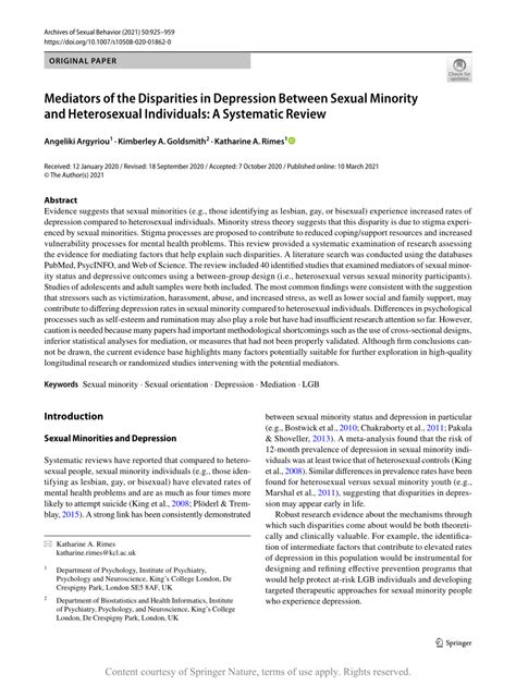 Pdf Mediators Of The Disparities In Depression Between Sexual Minority And Heterosexual