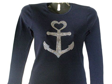 Anchor Swarovski Crystal Rhinestone T Shirt