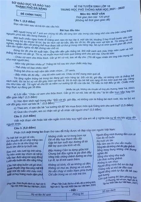 Tham khảo đáp án chi tiết đề thi Ngữ văn vào lớp 10 TP Đà Nẵng năm 2021