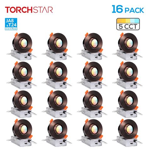 TORCHSTAR 16 Pack 3 Inch 5CCT Gimbal Recessed Lighting Dimmable Swivel