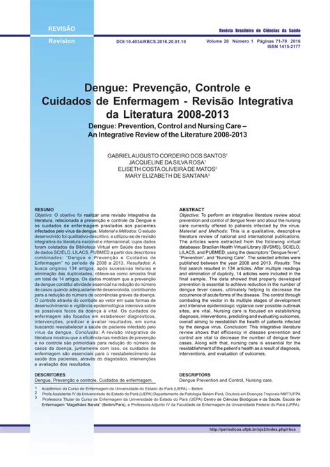 Pdf Dengue Preven O Controle E Cuidados De Enfermagem Dengue