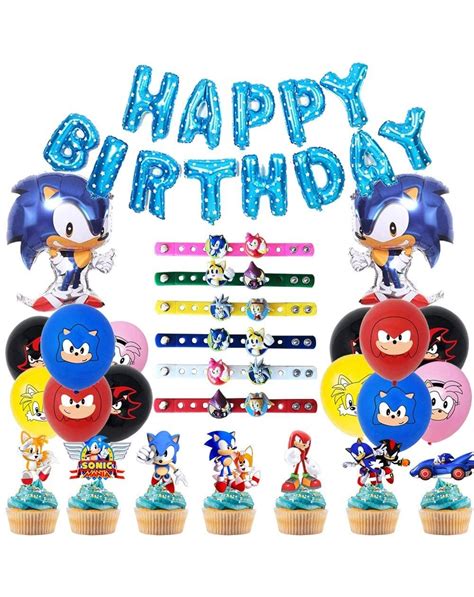 76 Pack Sonic Hedgehog Birthday Decorations Party Supplies Included Sonic Birthday Party Banner