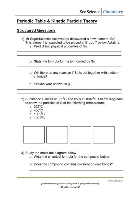 Sec 1 Chemistry Worksheet Periodic Table And Kinetic Particle Theory