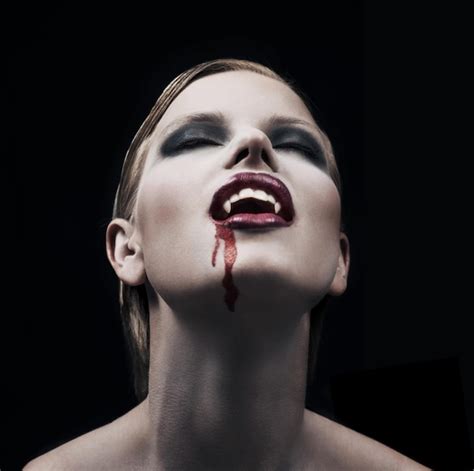 Premium Photo Blood Woman And Vampire With Fantasy Fangs And Lady