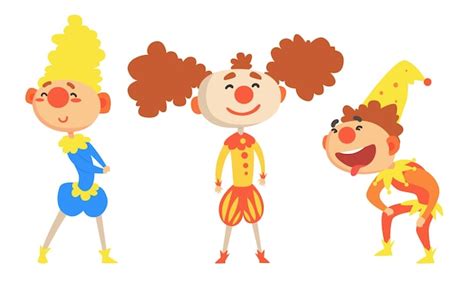 Premium Vector Set Of Three Cheerful Holidays Clowns In Colorful