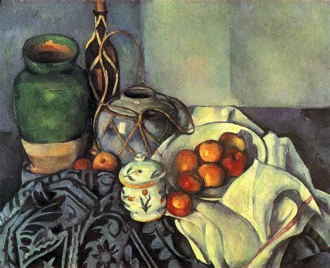 Still Life With Bottle And Apple Basket By Paul Cezanne