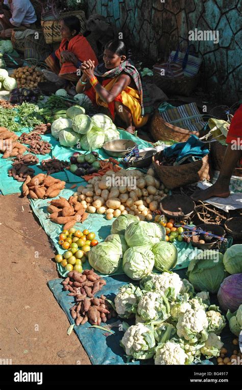 Village Grown Vegetables For Sale At Weekly Tribal Market Onukudelli