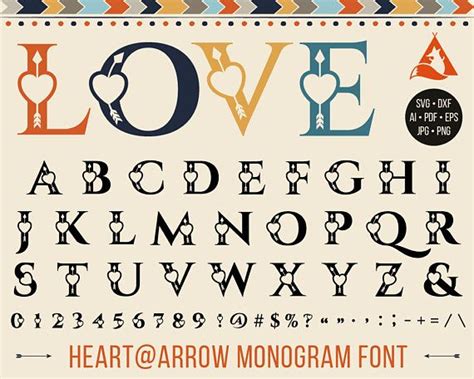 Heart and Arrow Monogram Font - Svg Cut Files