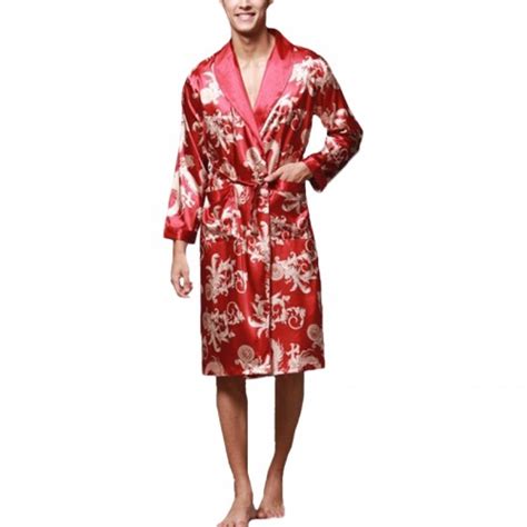 Incerun Mens Satin Silk Pajamas Kimono Bathrobe Robe Dressing Gown