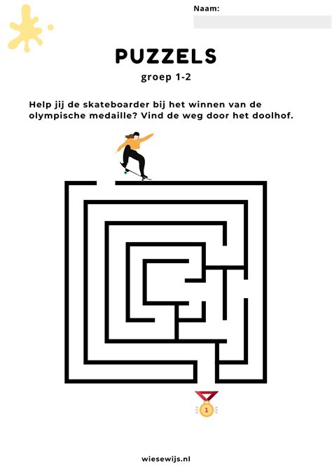 Werkblad Puzzels Groep 1 2 Doolhof Thema Olympische Spelen Wiesewijs