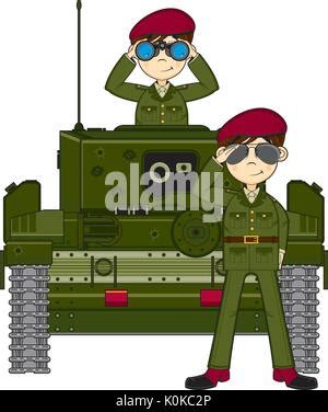 Cartoon Tanque Militar Y Soldado Camuflado Ilustraci N Vectorial Imagen