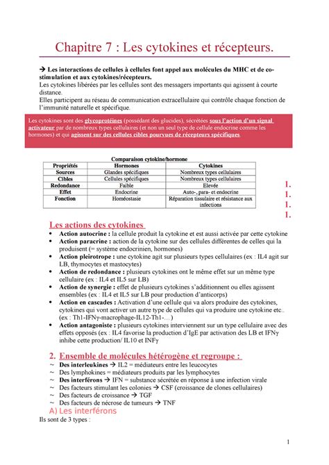 Immuno Partie Chapitre Les Cytokines Et R Cepteurs Les