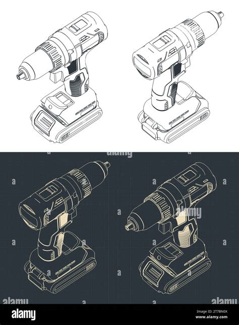 Stylized Vector Illustrations Of Isometric Blueprints Of Professional