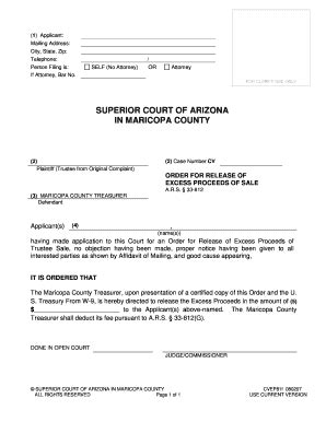 Fillable Online Superiorcourt Maricopa Order For Release Of Excess