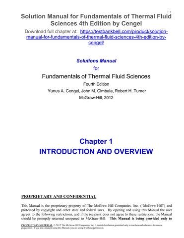 Solution Manual For Fundamentals Of Thermal Fluid Sciences Th Edition