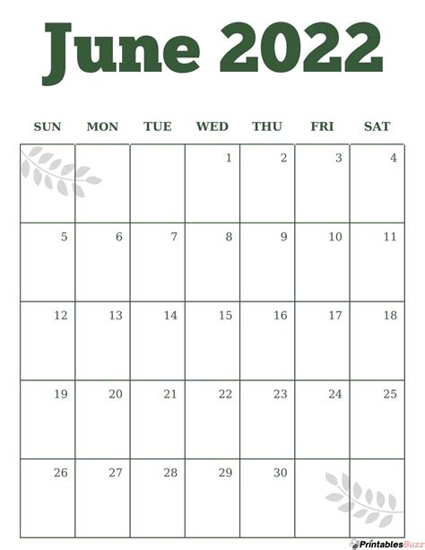 Cute Printable June 2022 Calendar