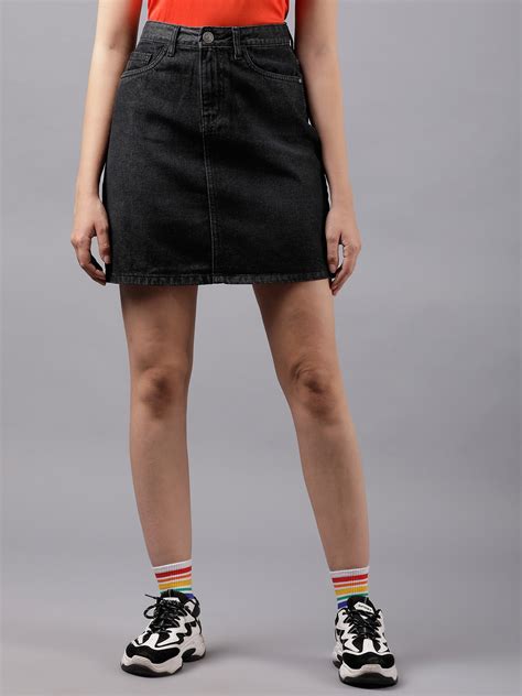 Buy Tokyo Talkies Women Black Solid Denim Mini A Line Skirt Skirts