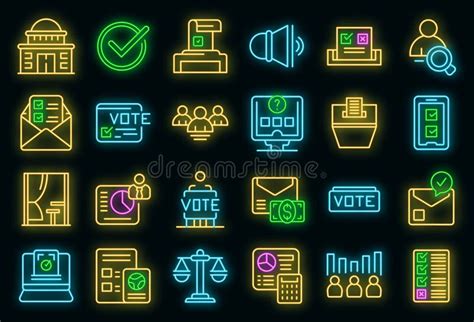 Iconos De Cabina De Votación Conjunto Neón Vector Ilustración del