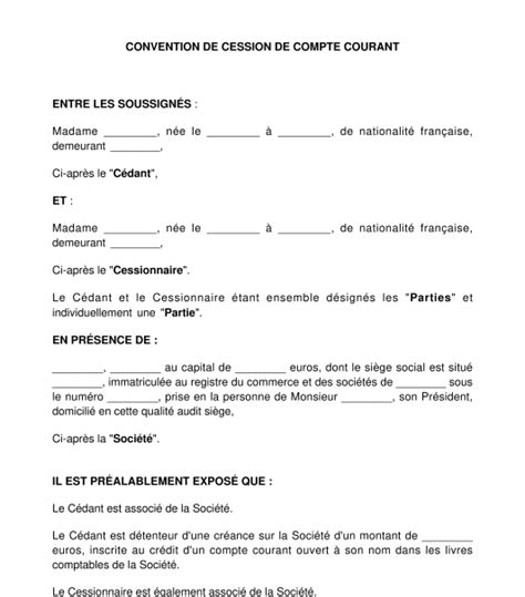 Convention de Cession de Compte Courant d Associé