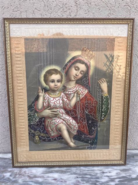 Tablou Religios Madona Cu Pruncul Cromolitografie Itali