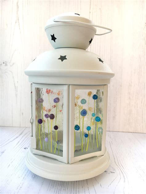 Rainbow Floral Lantern Sparkly Place Fused Glass