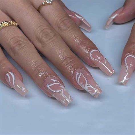 Foccna French Tip Press On Nails Medium Love Fake Nails Square Bling Glossy White