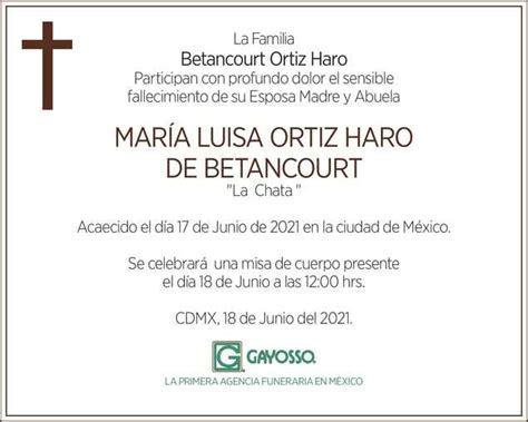 Sra Mar A Luisa Ortiz Haro Y Bravo Obituario Esquela