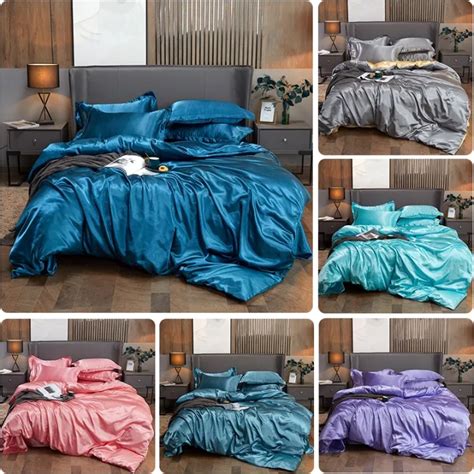 New Hot Luxury Emulation Silk Satin Duvet Cover Queen High Quality