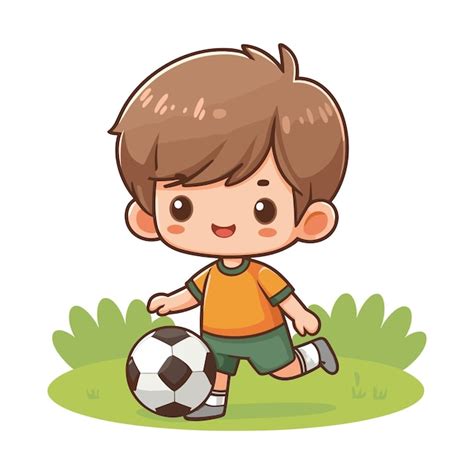 Un Garçon Mignon Jouant Au Football Illustration Vectorielle De Dessin