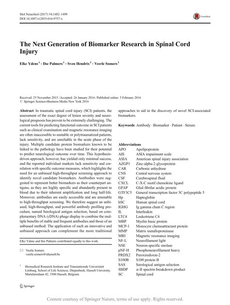 The Next Generation Of Biomarker Research In Spinal Cord Injury