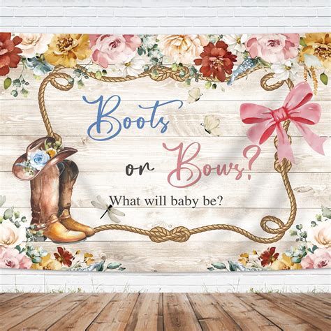 Lofaris Boots Or Bows Gender Reveal Photography Backdrop