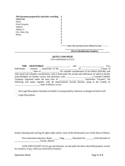 Quitclaim Deed By Two Individuals To Llc Illinois Form Fill Out And