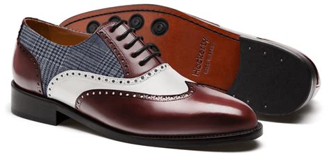 Full Brogue Schuhe burgundy Weißes Blaues Flora Leder Kalbsleder