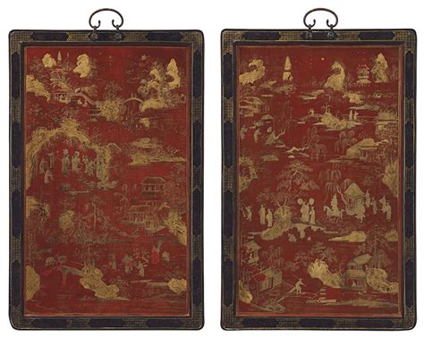 A Pair Of Gilt Decorated Red Lacquer Panels China Qing Dynasty 17th