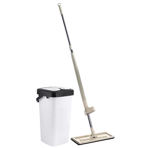 Self Cleaning And Drying Premium Flat Mop And Bucket System Automatic Squeeze In Out Drying