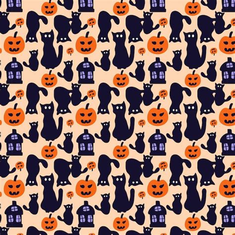 Casa De Bruja Con Calabaza Y Gato Bruja Patr N De Vector De Halloween