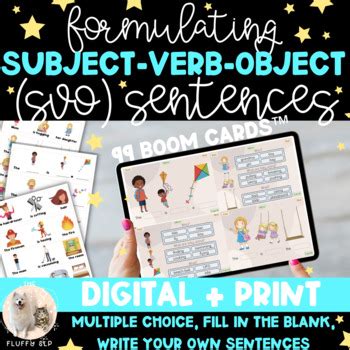 Subject Verb Object Svo Sentences Boom Cards And Print By The