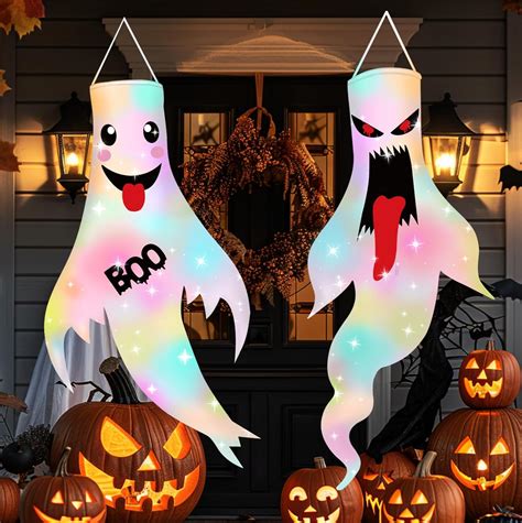 Pcs Halloween Ghost Windsocks Decorations With Led Light Outdoor