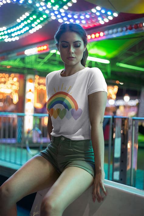 Rainbow Crop Tee Gay Pride Lgbtqia Tshirt Rainbow Clouds Cropped T Shirt Love Is Love Hearts Tee