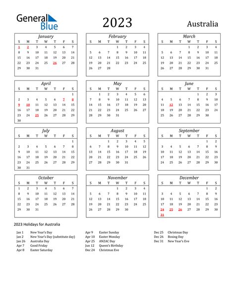 2023 Australia Calendar With Holidays