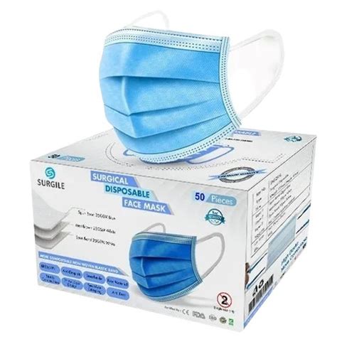 Blue Medical Grade 3 Ply Surgical Disposable Face Mask With Ear Loops 50 Pieces At Best Price