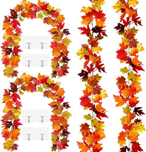 Imoment 4 Pack Autumn Leaves Garland Artificial Fall Maple Leaf Garland ...