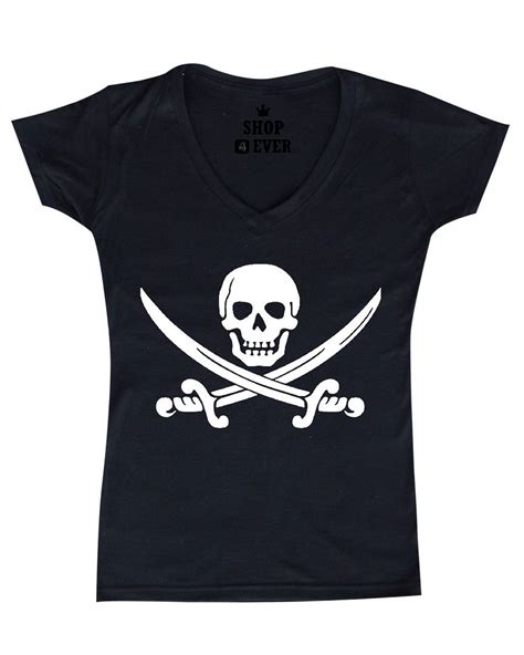 Pirate Flag Womens V Neck T Shirt Skull And Crossbones Pirate Flag Tee Ebay