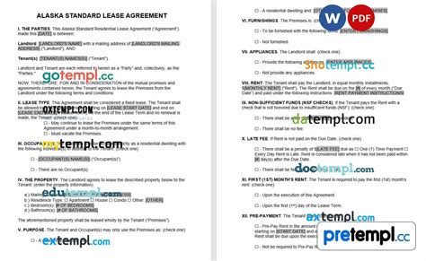 Alaska Standard Residential Lease Agreement Word Example Fully