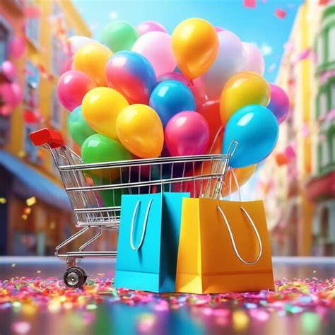 Premium Ai Image A Shopping Bag And A Shopping Cart With Balloons And