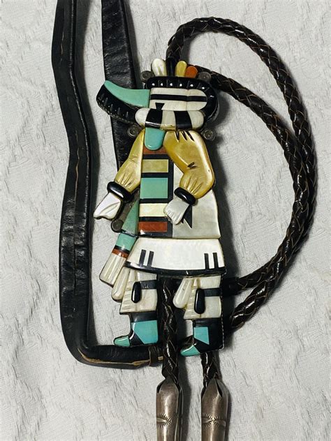 Zuni Vintage Andrew Dewa Signed Sterling Silver Longhorn Kachina Bolo Tie Kenneth Maxymowich